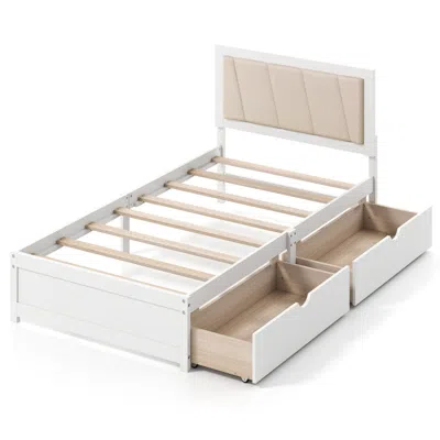 Hivvago Solid Wood Structure Bed Frame With 2 Drawers Upholstered Headboard-twin Size