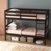 Hivvago Solid Wood Twin Over Twin Bunk Bed Frame With High Guardrails And Integrated Ladder-espresso
