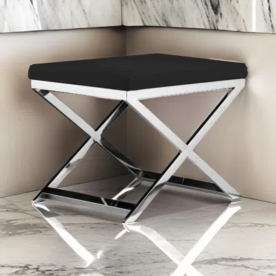 Hivvago Sovi 20 Inch Accent Stool Ottoman, Steel Legs, Cushioned Black Faux Leather