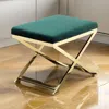 Hivvago Sovi 24 Inch Accent Stool Ottoman Bench, Plush Green Velvet, Gold X Base In Multi