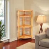 Hivvago Space-saving 4-tier Corner Organizer With Anti-topple Design And Wood Frame In Brown