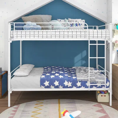 Hivvago Space Saving Easy Assembly Twin Sized Full Metal Bunk Bedframe With Ladder - White
