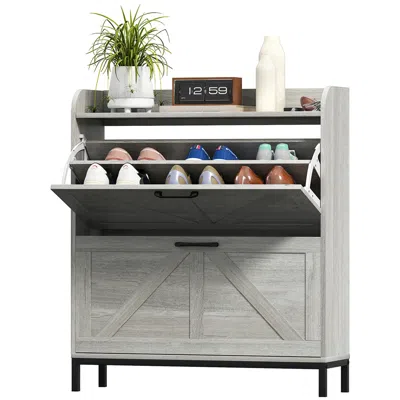 Hivvago Space Saving Shoe Cabinet With Flip Drawers In Gray