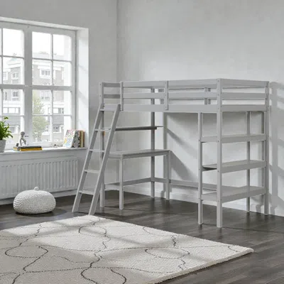 Hivvago Space-saving Twin Bed Loft With Work Desk And Storage Shelves In Gray