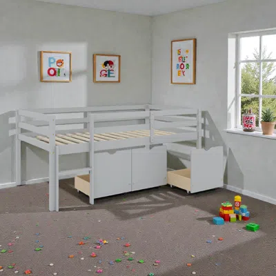 Hivvago Space-saving Twin Loft Bed Frame With 3 Built-in Drawers And Safety Rails In White