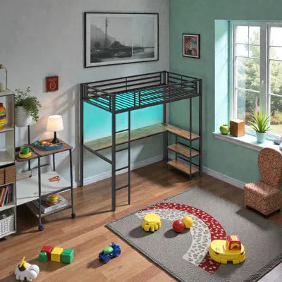 Hivvago Space-saving Twin Loft Bed With Integrated Desk And Double Shelves In Black