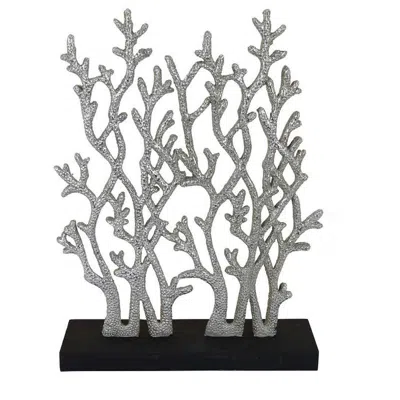 Hivvago Spark 20 Inch Coral Table Top Decor, Coastal Design, Resin, Silver, Black
