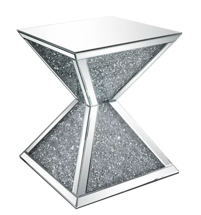 Hivvago Sparkling End Table With Faux Diamonds Inlay, Silver And Clear