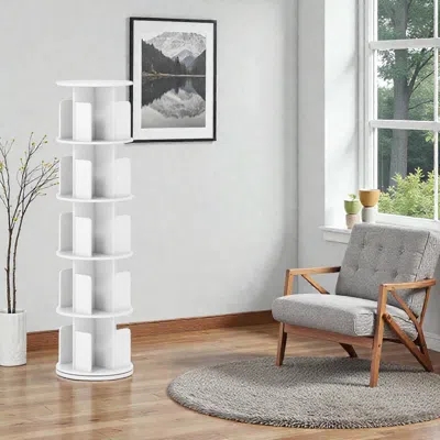 Hivvago Spinning 5-layer Storage Rack With Anti-fall Panels - Rotatable Bookshelf Organizer In White