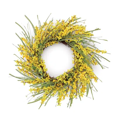 Hivvago Spring Forsythia Floral Wreath 26"d In Yellow