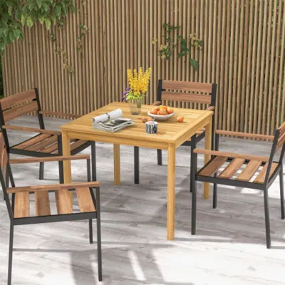 Hivvago Square Acacia Wood Outdoor Dining Table With Umbrella Hole In Multi