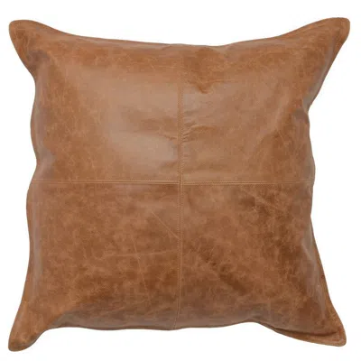Hivvago Square Leatherette Throw Pillow With Stitched Details, Brown