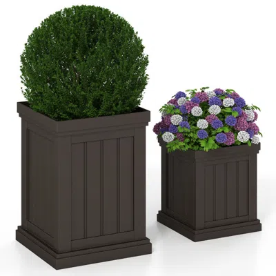 Hivvago Square Plastic Planters Set Of 2 Small Flower Pots With Drainage Holes And Nesting Design In Brown