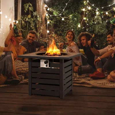 Hivvago Square Propane Fire Pit Table With Lava Rocks And Rain Cover In Brown