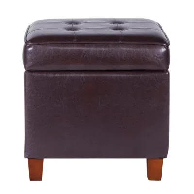 Hivvago Square Shape Leatherette Upholstered Wooden Ottoman With Tufted Lift Off Lid Storage, Brown In Burgundy