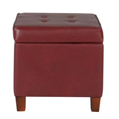 Hivvago Square Shape Leatherette Upholstered Wooden Ottoman With Tufted Lift Off Lid Storage, Red