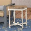 Hivvago Square Shaped Wooden Side Table With Cross Base, Brown & Gray In Multi
