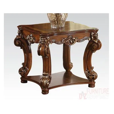 HIVVAGO SQUARE TOP END TABLE WITH SCROLLED LEG AND BOTTOM SHELF, CHERRY BROWN