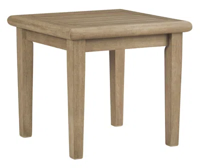 Hivvago Square Wooden Frame End Table With Plank Tabletop, Teak Brown