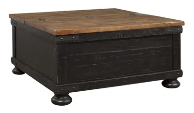 Hivvago Square Wooden Lift Top Cocktail Table With Trunk Storage, Brown And Black