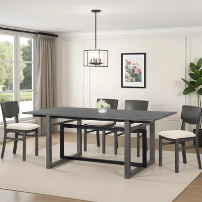 Hivvago St Tropez Dining Table, 72 Inch Rectangular Mango Wood Top With Iron Trestle Base, 6 Seater, Gray An