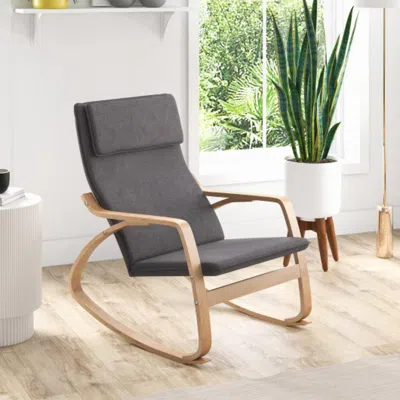 Hivvago Stable Wooden Frame Leisure Rocking Chair With Removable Upholstered Cushion-gray