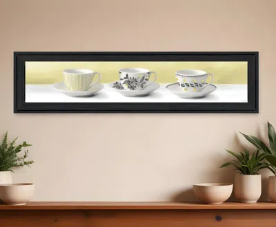 Hivvago Stack Of Tea Cupsyellow Black Framed Print Kitchen Wall Art In Yellow
