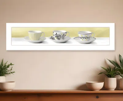 Hivvago Stack Of Tea Cupsyellow White Framed Print Kitchen Wall Art In Multi