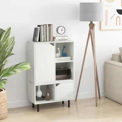 Hivvago Stackable Bookcase With Adjustable Shelf And Cubes-white