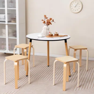 Hivvago Stackable Stools Set Of 4 With Square Top And Rounded Corners-natural In Neutral