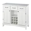 Hivvago Stainless Steel Top Kitchen Island Sideboard Cabinet Wine Rack In White In White
