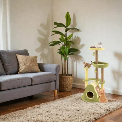 Hivvago Standalone Multi-level Avocado Cat Tower With Cozy Enclosed Condo In Green