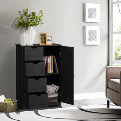 Hivvago Standing Indoor Wooden Cabinet With 4 Drawers-black