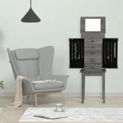 Hivvago Standing Jewelry Cabinet Storage Organizer With Wooden Legs-gray
