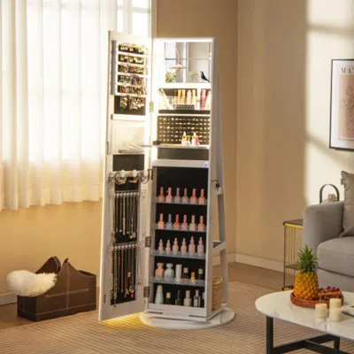 Hivvago Standing Jewelry Cabinet With Adjustable Led Lights-white