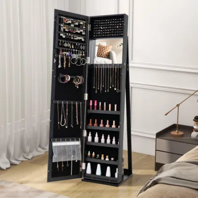 Hivvago Standing Lockable Jewelry Storage Organizer With Full-length Mirror-black