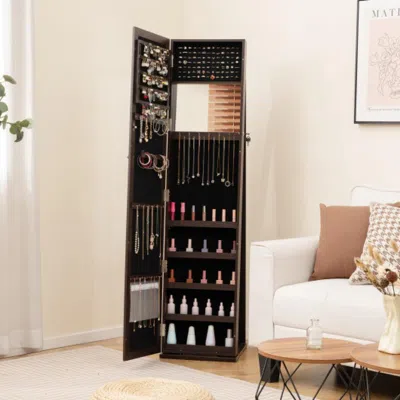 Hivvago Standing Lockable Jewelry Storage Organizer With Full-length Mirror-coffee In Black