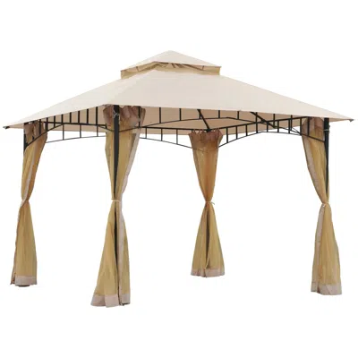 Hivvago Steel Frame Outdoor Gazebo With 2-tier Roof In Neutral