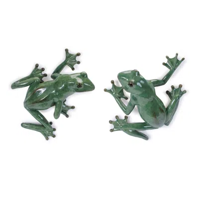 Hivvago Stone Garden Frog Wall Accent (set Of 2) In Green