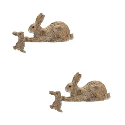 Hivvago Stone Mother Rabbit And Baby Bunny Self Sitter (set Of 2) In Brown