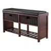 Hivvago Storage Bench With Seat Cushion And 2 Foldable Corn Husk Baskets Cappuccino Espresso And Chocolate