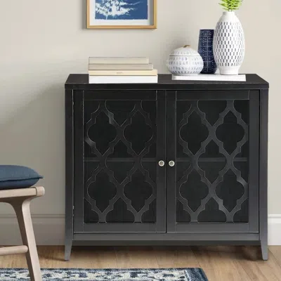 Hivvago Storage Cabinet With 2 Doors And Quatrefoil Design, Black