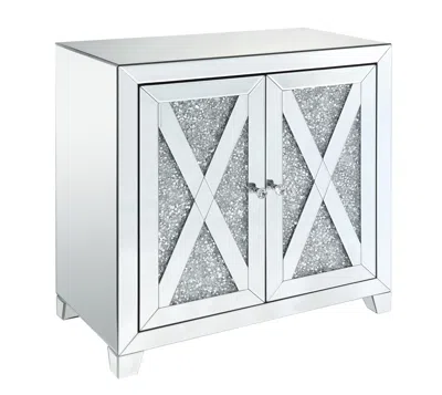 Hivvago Storage Cabinet With Mirror Trim And X Shape Design, Silver In Blue