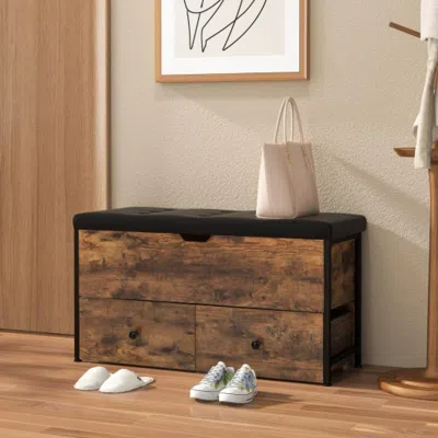 Hivvago Storage Ottoman Bench With Padded Seat Cushion And 2 Drawers For Entryway-brown