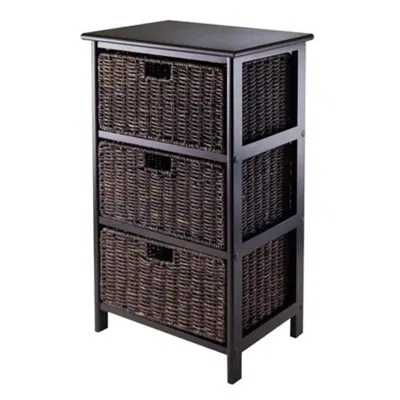 Hivvago Storage Rack With 3 Foldable Corn Husk Baskets Black And Chocolate In Brown