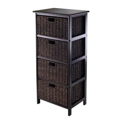 Hivvago Storage Rack With 4 Foldable Corn Husk Baskets Black And Chocolate