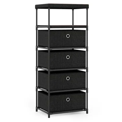 Hivvago Storage Tower With Fabric Drawers, Rustic Wood Top & Metal Frame - Ideal For Small Spaces In Black