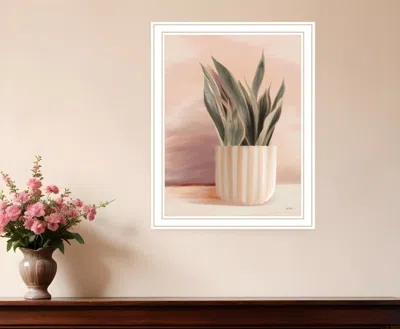 Hivvago Striped Bohemian Plant White Framed Print Wall Art In Multi