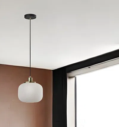 Hivvago Striped Glass Glow Metal Pendant In Black