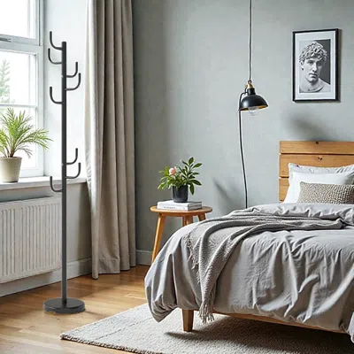 Hivvago Sturdy Metal Hall Tree With Stable Weighted Base And Multiple Hooks In Brown